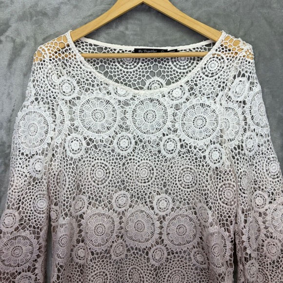 By Together Women Top Ombre Crochet Lace Boho Bell Sleeve Large Cottage Festival - Picture 10 of 11